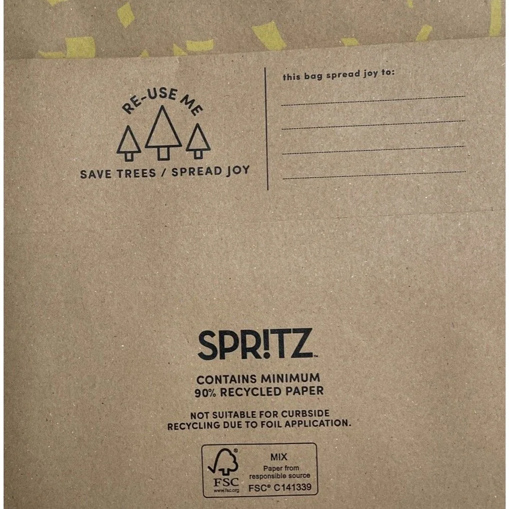 Spritz Gift Bags Brown Gold Foil Specks Set Of 2 All Occasions Recycled NWT